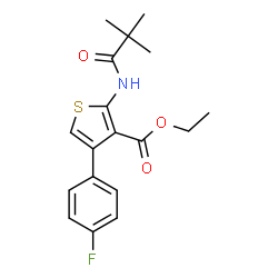 ChemSpider 2D Image | Ethyl 2-[(2,2-dimethylpropanoyl)amino]-4-(4-fluorophenyl)-3-thiophenecarboxylate | C18H20FNO3S