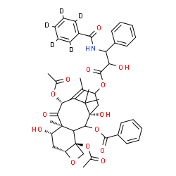ChemSpider 2D Image | (3xi,5beta,7beta,10beta)-4,10-Diacetoxy-1,7-dihydroxy-13-[(2-hydroxy-3-phenyl-3-{[(~2~H_5_)phenylcarbonyl]amino}propanoyl)oxy]-9-oxo-5,20-epoxytax-11-en-2-yl benzoate | C47H46D5NO14