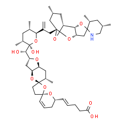 ChemSpider 2D Image | (4E)-5-[(2R,3aS,5R,5'R,6S,6''S,7aS)-2-{(S)-Hydroxy[(2R,3R,5S,6S)-2-hydroxy-3,5-dimethyl-6-{3-[(1'R,2'S,3R,5S,6'S,8'R,10'R)-3,5,10'-trimethyl-8'H-spiro[piperidine-2,4'-[3,7,12]trioxatricyclo[6.3.1.0~2,
6~]dodecan]-8'-yl]-1-propen-2-yl}tetrahydro-2H-pyran-2-yl]methyl}-6-methyl-2,3,3',3a,4',5'',6,6'',7,7a-decahydrodispiro[furo[3,2-b]pyran-5,2'-furan-5',2''-pyran]-6''-yl]-4-pentenoic acid | C47H71NO12