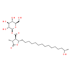 ChemSpider 2D Image | 1-O-({(2S,3R,4R)-2-[(14S)-14-Hydroxypentadecyl]-4-methyl-5-oxotetrahydro-3-furanyl}carbonyl)-beta-D-glucopyranose | C27H48O10