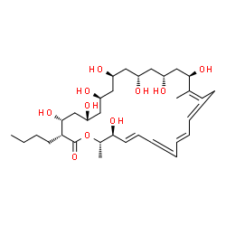 ChemSpider 2D Image | (3R,4R,6R,8S,10R,12R,14R,16R,17Z,21E,25E,27S,28S)-3-Butyl-4,6,8,10,12,14,16,27-octahydroxy-17,28-dimethyloxacyclooctacosa-17,19,21,23,25-pentaen-2-one | C33H54O10