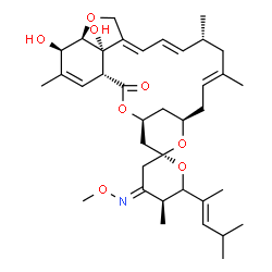 ChemSpider 2D Image | (1'R,2R,4E,4'S,5S,8'R,10'E,13'R,14'E,16'E,20'R,21'R,24'S)-21',24'-Dihydroxy-4-(methoxyimino)-5,11',13',22'-tetramethyl-6-[(2E)-4-methyl-2-penten-2-yl]-3,4,5,6-tetrahydro-2'H-spiro[pyran-2,6'-[3,7,19]t
rioxatetracyclo[15.6.1.1~4,8~.0~20,24~]pentacosa[10,14,16,22]tetraen]-2'-one | C37H53NO8