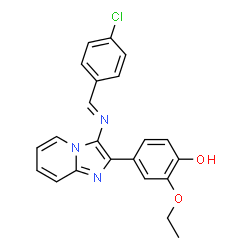 ChemSpider 2D Image | 4-{3-[(E)-(4-Chlorobenzylidene)amino]imidazo[1,2-a]pyridin-2-yl}-2-ethoxyphenol | C22H18ClN3O2