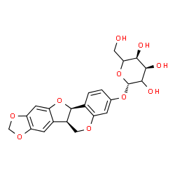 ChemSpider 2D Image | (6aR,12aR)-6a,12a-Dihydro-6H-[1,3]dioxolo[5,6][1]benzofuro[3,2-c]chromen-3-yl beta-D-erythro-hexopyranoside | C22H22O10