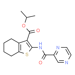ChemSpider 2D Image | Isopropyl 2-[(2-pyrazinylcarbonyl)amino]-4,5,6,7-tetrahydro-1-benzothiophene-3-carboxylate | C17H19N3O3S