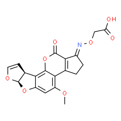 ChemSpider 2D Image | ({(E)-[(6aR,9aS)-4-Methoxy-11-oxo-3,6a,9a,11-tetrahydrocyclopenta[c]furo[3',2':4,5]furo[2,3-h]chromen-1(2H)-ylidene]amino}oxy)acetic acid | C19H15NO8