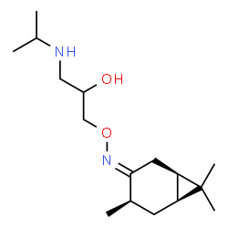 ChemSpider 2D Image | 1-(Isopropylamino)-3-({(E)-[(1R,4R,6S)-4,7,7-trimethylbicyclo[4.1.0]hept-3-ylidene]amino}oxy)-2-propanol | C16H30N2O2