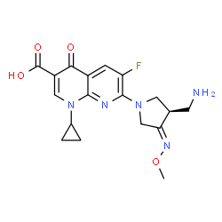 ChemSpider 2D Image | 7-[(3R,4Z)-3-(Aminomethyl)-4-(methoxyimino)-1-pyrrolidinyl]-1-cyclopropyl-6-fluoro-4-oxo-1,4-dihydro-1,8-naphthyridine-3-carboxylic acid | C18H20FN5O4