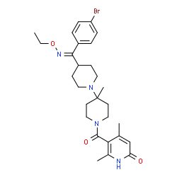 ChemSpider 2D Image | 5-({4-[(Z)-(4-Bromophenyl)(ethoxyimino)methyl]-4'-methyl-1,4'-bipiperidin-1'-yl}carbonyl)-4,6-dimethyl-2(1H)-pyridinone | C28H37BrN4O3
