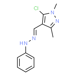 ChemSpider 2D Image | 5-Chloro-1,3-dimethyl-4-[(E)-(phenylhydrazono)methyl]-1H-pyrazole | C12H13ClN4