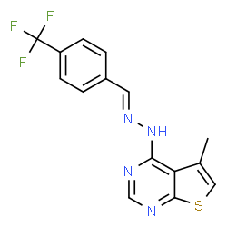 ChemSpider 2D Image | 5-Methyl-4-{(2E)-2-[4-(trifluoromethyl)benzylidene]hydrazino}thieno[2,3-d]pyrimidine | C15H11F3N4S