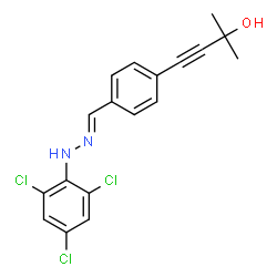 ChemSpider 2D Image | 2-Methyl-4-(4-{(E)-[(2,4,6-trichlorophenyl)hydrazono]methyl}phenyl)-3-butyn-2-ol | C18H15Cl3N2O