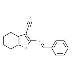 ChemSpider 2D Image | 2-(Benzylidene-amino)-4,5,6,7-tetrahydro-benzo[b]thiophene-3-carbonitrile | C16H14N2S