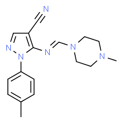 ChemSpider 2D Image | 1-(4-Methylphenyl)-5-{(E)-[(4-methyl-1-piperazinyl)methylene]amino}-1H-pyrazole-4-carbonitrile | C17H20N6