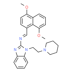 ChemSpider 2D Image | (E)-1-(4,8-Dimethoxy-1-naphthyl)-N-{1-[2-(1-piperidinyl)ethyl]-1H-benzimidazol-2-yl}methanimine | C27H30N4O2