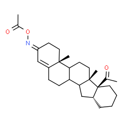 ChemSpider 2D Image | 1-[(2E,4aR,6aS,6bS,10aR)-2-(Acetoxyimino)-4a,6a-dimethyl-2,3,4,4a,4b,5,6,6a,7,8,9,10,10a,11,11a,11b,12,13-octadecahydro-6bH-indeno[2,1-a]phenanthren-6b-yl]ethanone | C27H39NO3