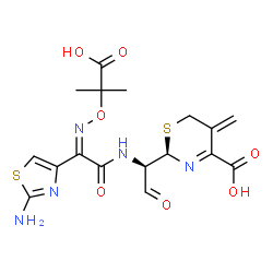 ChemSpider 2D Image | (2R)-2-[(1R)-1-{[(2Z)-2-(2-Amino-1,3-thiazol-4-yl)-2-{[(2-carboxy-2-propanyl)oxy]imino}acetyl]amino}-2-oxoethyl]-5-methylene-5,6-dihydro-2H-1,3-thiazine-4-carboxylic acid | C17H19N5O7S2