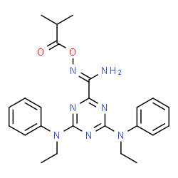 ChemSpider 2D Image | 4,6-Bis[ethyl(phenyl)amino]-N'-(isobutyryloxy)-1,3,5-triazine-2-carboximidamide | C24H29N7O2