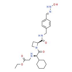 ChemSpider 2D Image | Ethyl N-{(1R)-1-cyclohexyl-2-[(2S)-2-({4-[(E)-(hydroxyhydrazono)methyl]benzyl}carbamoyl)-1-azetidinyl]-2-oxoethyl}glycinate | C24H35N5O5