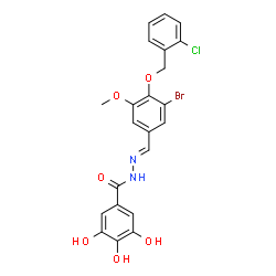 ChemSpider 2D Image | N'-[(E)-{3-Bromo-4-[(2-chlorobenzyl)oxy]-5-methoxyphenyl}methylene]-3,4,5-trihydroxybenzohydrazide | C22H18BrClN2O6