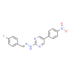 ChemSpider 2D Image | 2-[(2E)-2-(4-Fluorobenzylidene)hydrazino]-5-(4-nitrophenyl)pyrimidine | C17H12FN5O2