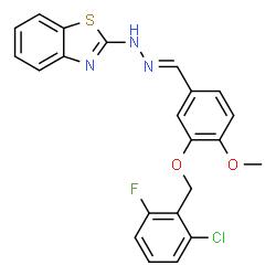 ChemSpider 2D Image | 2-[(2E)-2-{3-[(2-Chloro-6-fluorobenzyl)oxy]-4-methoxybenzylidene}hydrazino]-1,3-benzothiazole | C22H17ClFN3O2S