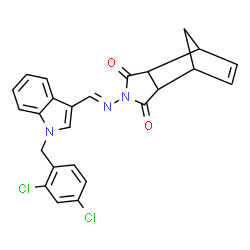 ChemSpider 2D Image | 4-({(E)-[1-(2,4-Dichlorobenzyl)-1H-indol-3-yl]methylene}amino)-4-azatricyclo[5.2.1.0~2,6~]dec-8-ene-3,5-dione | C25H19Cl2N3O2