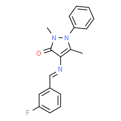 ChemSpider 2D Image | 4-[(E)-(3-Fluorobenzylidene)amino]-2,5-dimethyl-1-phenyl-1,2-dihydro-3H-pyrazol-3-one | C18H16FN3O