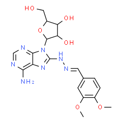 ChemSpider 2D Image | 8-[(2E)-2-(3,4-Dimethoxybenzylidene)hydrazino]-9-pentofuranosyl-9H-purin-6-amine | C19H23N7O6
