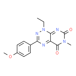 ChemSpider 2D Image | 1-Ethyl-3-(4-methoxyphenyl)-6-methylpyrimido[5,4-e][1,2,4]triazine-5,7(1H,6H)-dione | C15H15N5O3