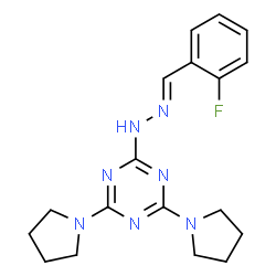 ChemSpider 2D Image | 2-fluorobenzaldehyde (4,6-dipyrrolidin-1-yl-1,3,5-triazin-2-yl)hydrazone | C18H22FN7