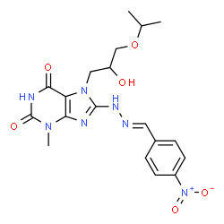 ChemSpider 2D Image | 7-(2-Hydroxy-3-isopropoxypropyl)-3-methyl-8-[(2E)-2-(4-nitrobenzylidene)hydrazino]-3,7-dihydro-1H-purine-2,6-dione | C19H23N7O6