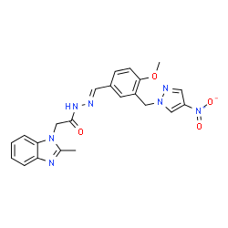 ChemSpider 2D Image | N'-[(E)-{4-Methoxy-3-[(4-nitro-1H-pyrazol-1-yl)methyl]phenyl}methylene]-2-(2-methyl-1H-benzimidazol-1-yl)acetohydrazide | C22H21N7O4
