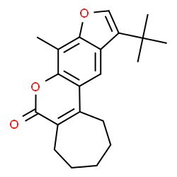 ChemSpider 2D Image | 8-Methyl-11-(2-methyl-2-propanyl)-2,3,4,5-tetrahydrocyclohepta[c]furo[3,2-g]chromen-6(1H)-one | C21H24O3