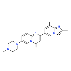 ChemSpider 2D Image | 2-(8-Fluoro-2-methylimidazo[1,2-a]pyridin-6-yl)-7-(4-methyl-1-piperazinyl)-4H-pyrido[1,2-a]pyrimidin-4-one | C21H21FN6O