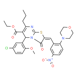 ChemSpider 2D Image | Ethyl (2E)-5-(5-chloro-2-methoxyphenyl)-2-[2-(4-morpholinyl)-5-nitrobenzylidene]-3-oxo-7-propyl-2,3-dihydro-5H-[1,3]thiazolo[3,2-a]pyrimidine-6-carboxylate | C30H31ClN4O7S