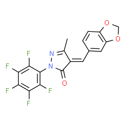 ChemSpider 2D Image | (4E)-4-(1,3-Benzodioxol-5-ylmethylene)-5-methyl-2-(pentafluorophenyl)-2,4-dihydro-3H-pyrazol-3-one | C18H9F5N2O3