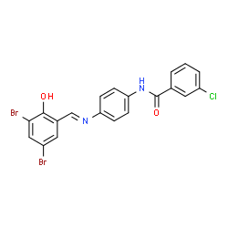 ChemSpider 2D Image | 3-Chloro-N-{4-[(E)-(3,5-dibromo-2-hydroxybenzylidene)amino]phenyl}benzamide | C20H13Br2ClN2O2