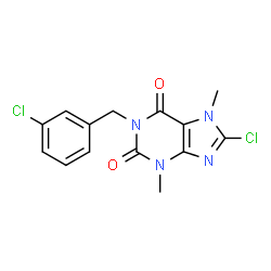 ChemSpider 2D Image | 8-Chloro-1-(3-chlorobenzyl)-3,7-dimethyl-3,7-dihydro-1H-purine-2,6-dione | C14H12Cl2N4O2