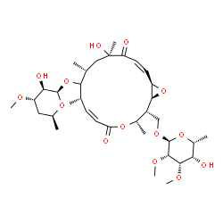 ChemSpider 2D Image | (1S,2R,3S,6Z,8S,10R,12R,14Z,16R)-2-{[(6-Deoxy-2,3-di-O-methyl-alpha-D-talopyranosyl)oxy]methyl}-12-hydroxy-3,8,10,12-tetramethyl-5,13-dioxo-4,17-dioxabicyclo[14.1.0]heptadeca-6,14-dien-9-yl 4,6-dideox
y-3-O-methyl-beta-L-arabino-hexopyranoside | C35H56O14