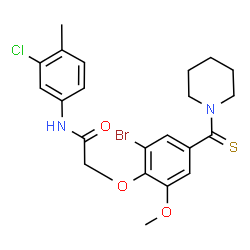 ChemSpider 2D Image | 2-[2-Bromo-6-methoxy-4-(1-piperidinylcarbonothioyl)phenoxy]-N-(3-chloro-4-methylphenyl)acetamide | C22H24BrClN2O3S