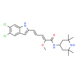 ChemSpider 2D Image | (2Z,4E)-5-(5,6-Dichloro-1H-indol-2-yl)-2-methoxy-N-(2,2,6,6-tetramethyl-4-piperidinyl)-2,4-pentadienamide | C23H29Cl2N3O2