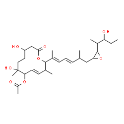 ChemSpider 2D Image | (4E)-7,10-Dihydroxy-2-{(2E,4E)-7-[3-(3-hydroxy-2-pentanyl)-2-oxiranyl]-6-methyl-2,4-heptadien-2-yl}-3,7-dimethyl-12-oxooxacyclododec-4-en-6-yl acetate | C30H48O8