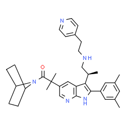 ChemSpider 2D Image | 1-(7-Azabicyclo[2.2.1]hept-7-yl)-2-{2-(3,5-dimethylphenyl)-3-[(2S)-1-{[2-(4-pyridinyl)ethyl]amino}-2-propanyl]-1H-pyrrolo[2,3-b]pyridin-5-yl}-2-methyl-1-propanone | C35H43N5O