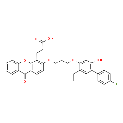 ChemSpider 2D Image | 3-(3-{3-[(5-Ethyl-4'-fluoro-2-hydroxy-4-biphenylyl)oxy]propoxy}-9-oxo-9H-xanthen-4-yl)propanoic acid | C33H29FO7