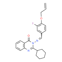 ChemSpider 2D Image | 3-{[4-(Allyloxy)-3-iodobenzylidene]amino}-2-cyclohexyl-4(3H)-quinazolinone | C24H24IN3O2