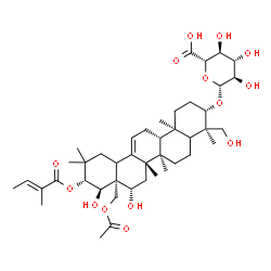 ChemSpider 2D Image | (3beta,5xi,16beta,18xi,21beta,22alpha)-28-Acetoxy-16,22,23-trihydroxy-21-{[(2E)-2-methyl-2-butenoyl]oxy}olean-12-en-3-yl beta-D-glucopyranosiduronic acid | C43H66O14