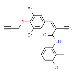 ChemSpider 2D Image | (2Z)-N-(3-Chloro-2-methylphenyl)-2-cyano-3-[3,5-dibromo-4-(2-propyn-1-yloxy)phenyl]acrylamide | C20H13Br2ClN2O2