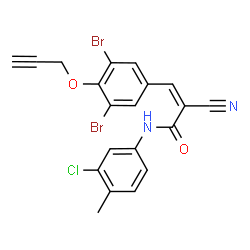 ChemSpider 2D Image | (2Z)-N-(3-Chloro-4-methylphenyl)-2-cyano-3-[3,5-dibromo-4-(2-propyn-1-yloxy)phenyl]acrylamide | C20H13Br2ClN2O2