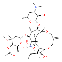 ChemSpider 2D Image | (2S,3S,4R,6R)-6-{[(2R,3R,6R,7S,8S,9R,16S,17E,18R)-9-{[(2S,3R,4S,6R)-4-(Dimethylamino)-3-hydroxy-6-methyltetrahydro-2H-pyran-2-yl]oxy}-3-ethyl-2-hydroxy-17-(hydroxyimino)-2,6,8,10,16,18-hexamethyl-13-m
ethylene-5-oxo-4,11,15-trioxabicyclo[8.5.4]nonadec-7-yl]oxy}-4-methoxy-2,4-dimethyltetrahydro-2H-pyran-3-yl acetate | C43H74N2O14